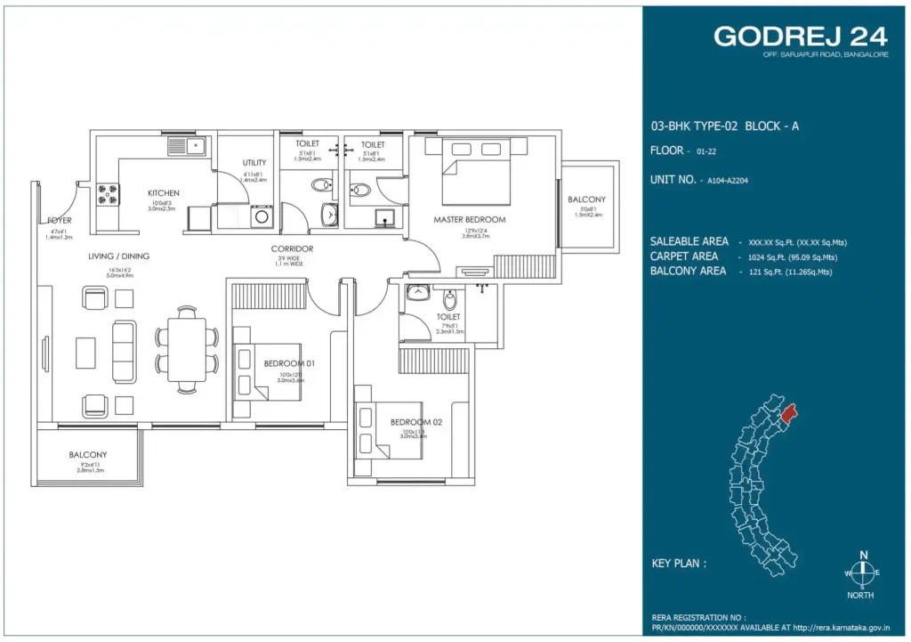 Godrej 24 Sarjapur 3 BHK Floor plan
