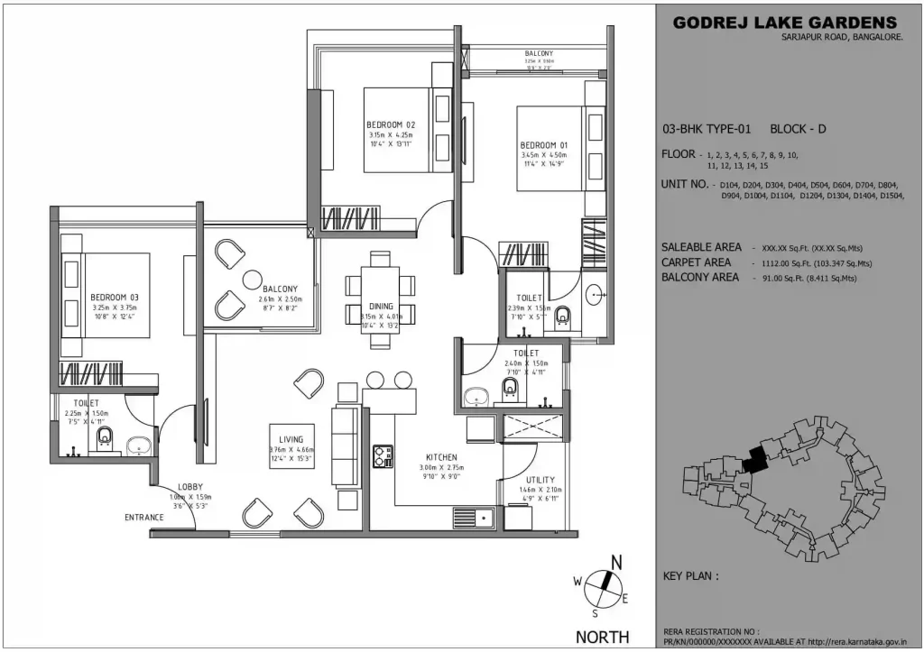 Godrej Lake Gardens 3 BHK Floor Plan